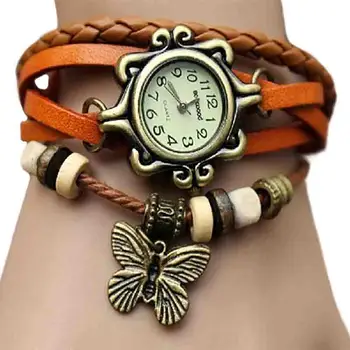 6 Renkler Bayanlar Bayan Retro Deri İzle Kadınlar Bilezik dekoratif kelebek Kuvars Lüks Vintage Stil Tasarım 5D9U 6YLF часы