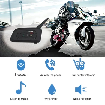 V6PRO Motosiklet Kask Bluetooth 5.0 Kulaklık, İnterkom İletişim Sistemi Tam Dubleks Sürme Gerçek Zamanlı BT İnterkom Su Geçirmez