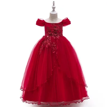 Kırmızı Aplikler Kapalı Omuz Kolsuz Çiçek Kız Elbise Moda Pageant Elbise Communion Elbise Kızlar İçin