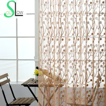Yavaş Soul Beyaz Bej Kahve İçi Boş Dantel Perde Modern Yapraklar Perdeler Tül Oturma Odası İçin Rideaux Mutfak Sırf Yatak Odası