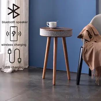 Yaratıcı Küçük Akıllı Sehpa bluetooth hoparlör Kablosuz Şarj İskandinav Tarzı Oturma Odası Yan Sehpa Stereo Ses ile
